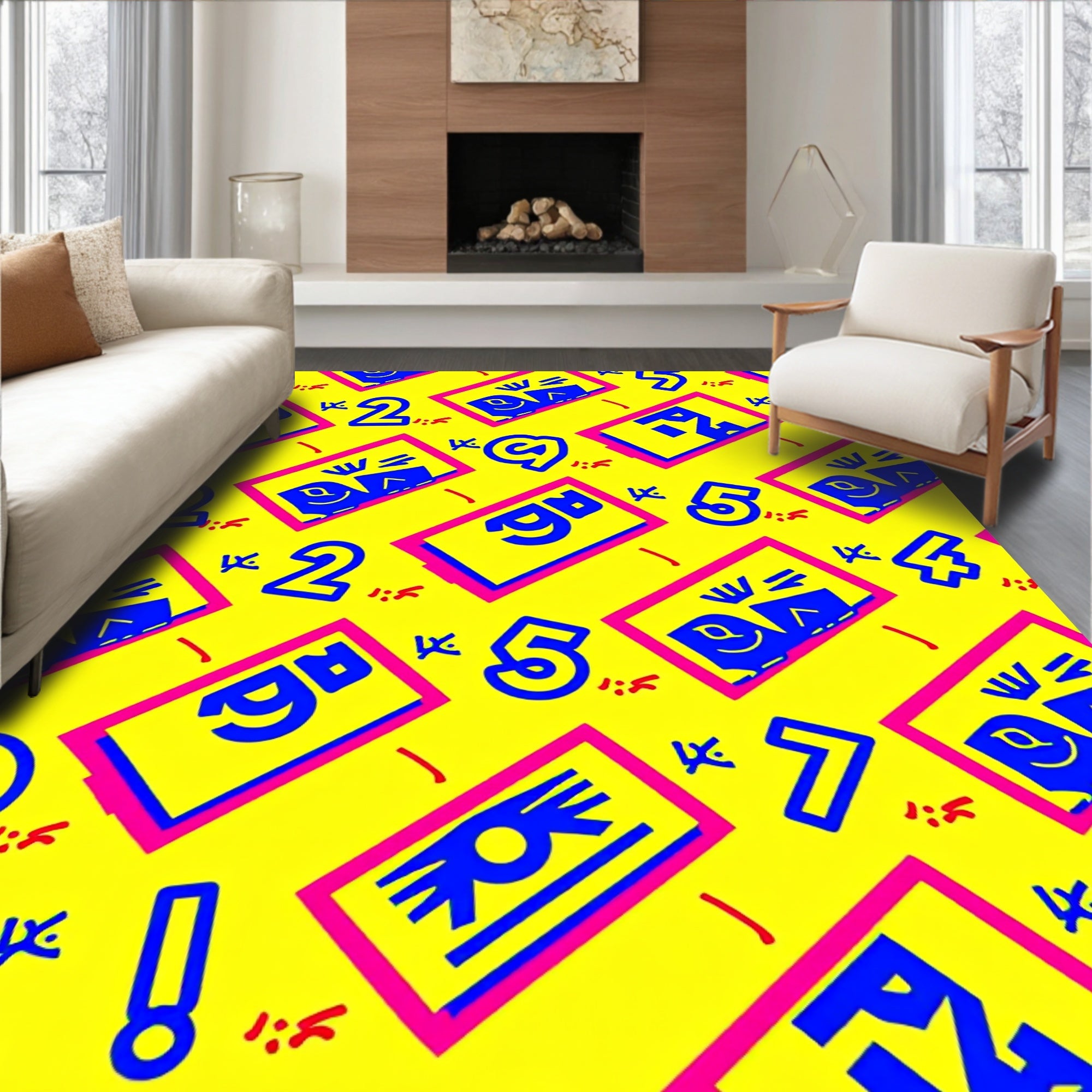 Retro Yellow Blue Pink Numbers Abstract Rug
