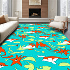 Whimsical Orange Dolphin Starfish Swirls Rug
