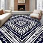 Tribal Geometric Rhombus Black White Rug