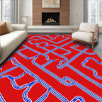 Red Blue Flowing Interlocking Lines Rug