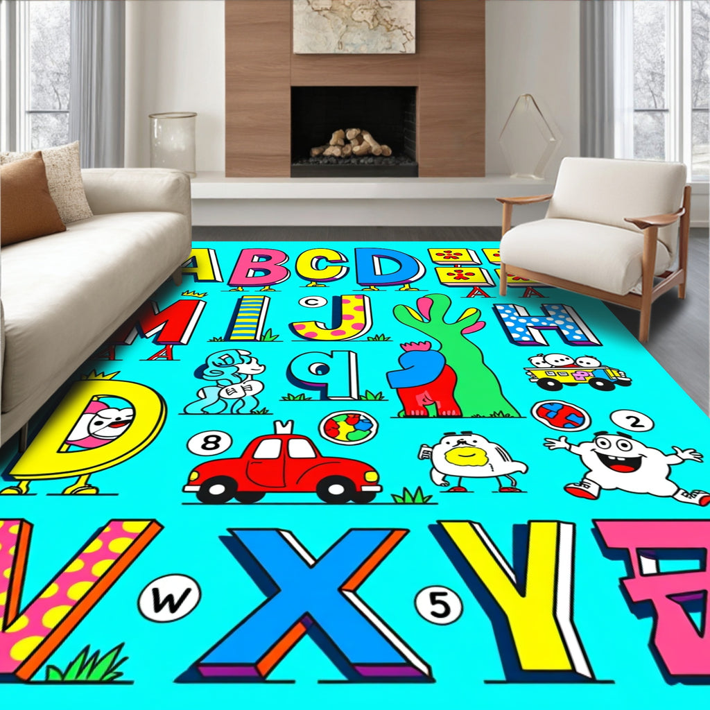 Playful Alphabet Characters Colorful Collection Rug