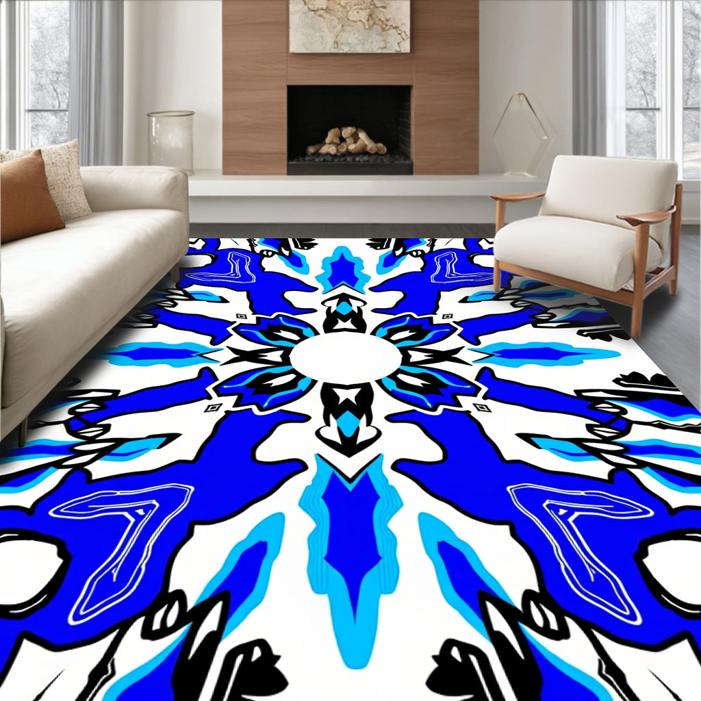 Bold Blue Geometric Medallion Rug