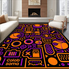 Vibrant Orange Purple Geometric Collage Rug