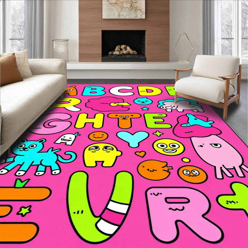 Whimsical Alphabet Critter Cartoon Collection Rug