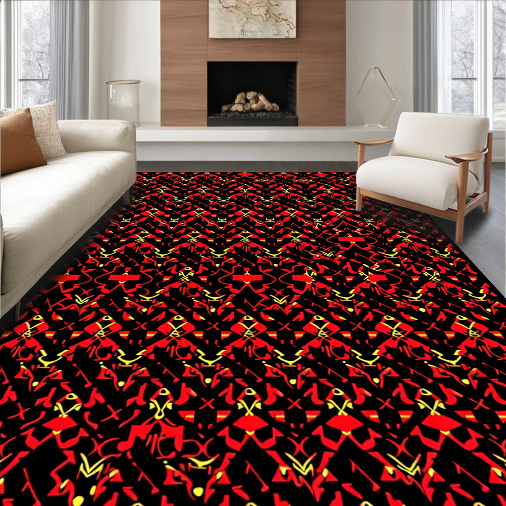 Crimson and Gold Abstract Geometric Weave Rug
