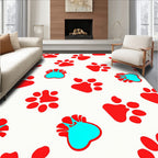 Red Blue Paw Print Repeat Rug