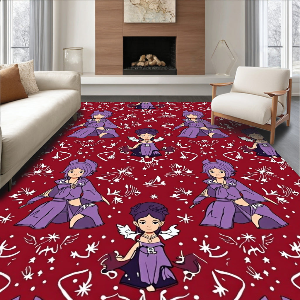 Red Purple Anime Whimsical Characters Rug