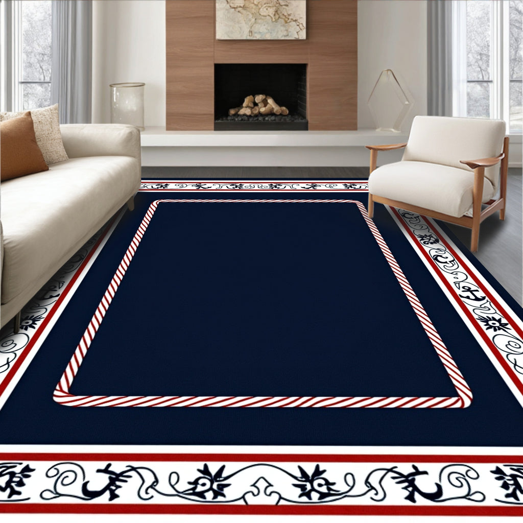 Navy Nautical Border Anchor Sun Motif Rug