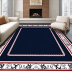 Navy Nautical Border Anchor Sun Motif Rug
