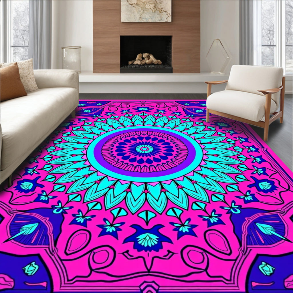 Vibrant Magenta Teal Mandala Bloom Rug
