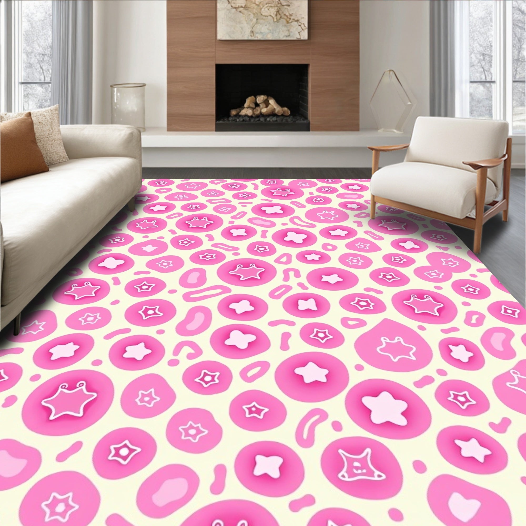 Cute Pink Starburst Organic Shape Rug