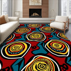 Vibrant Red Abstract Swirl Circles Rug
