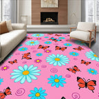 Pink Orange Butterfly Daisy Swirl Rug
