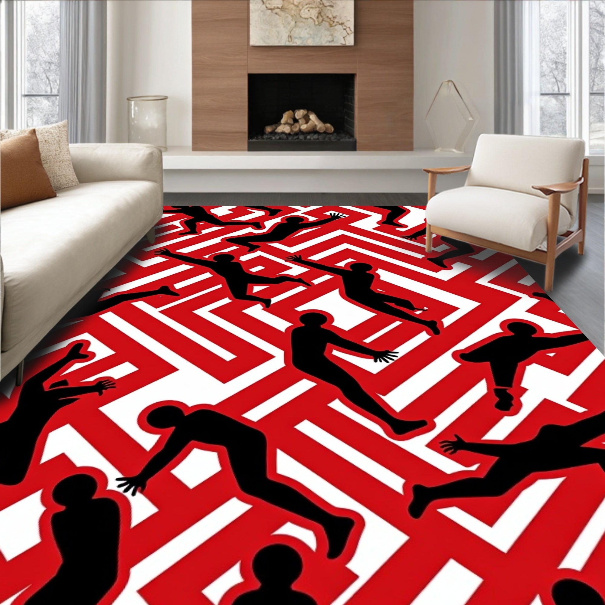 Crimson Maze Figures Rug