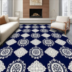 Navy Ivory Medallion Diamond Rug