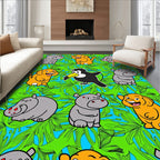 Jungle Friends Hippo Toucan Tropical Leaf Rug