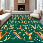 Ornate Alphabet Green Cream Orange Rug
