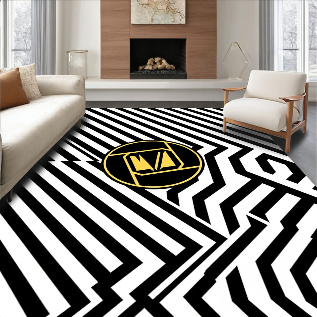 Black White Linear Geometric Circle Rug