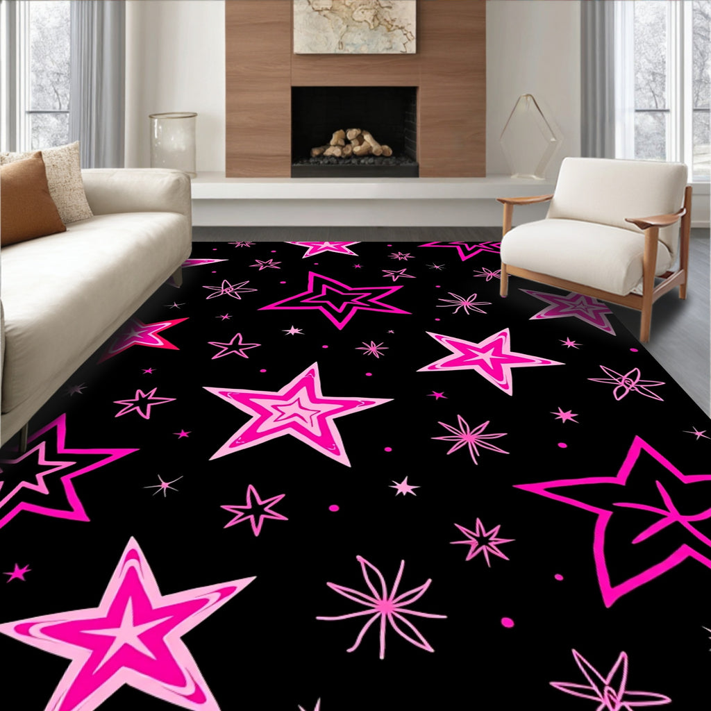 Bold Pink Starburst Night Sky Rug