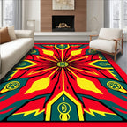 Fiery Red Yellow Green Geometric Star Rug