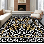 Elegant Gold White Filigree Swirl Rug