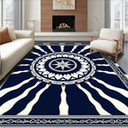 Navy White Sunburst Medallion Rug