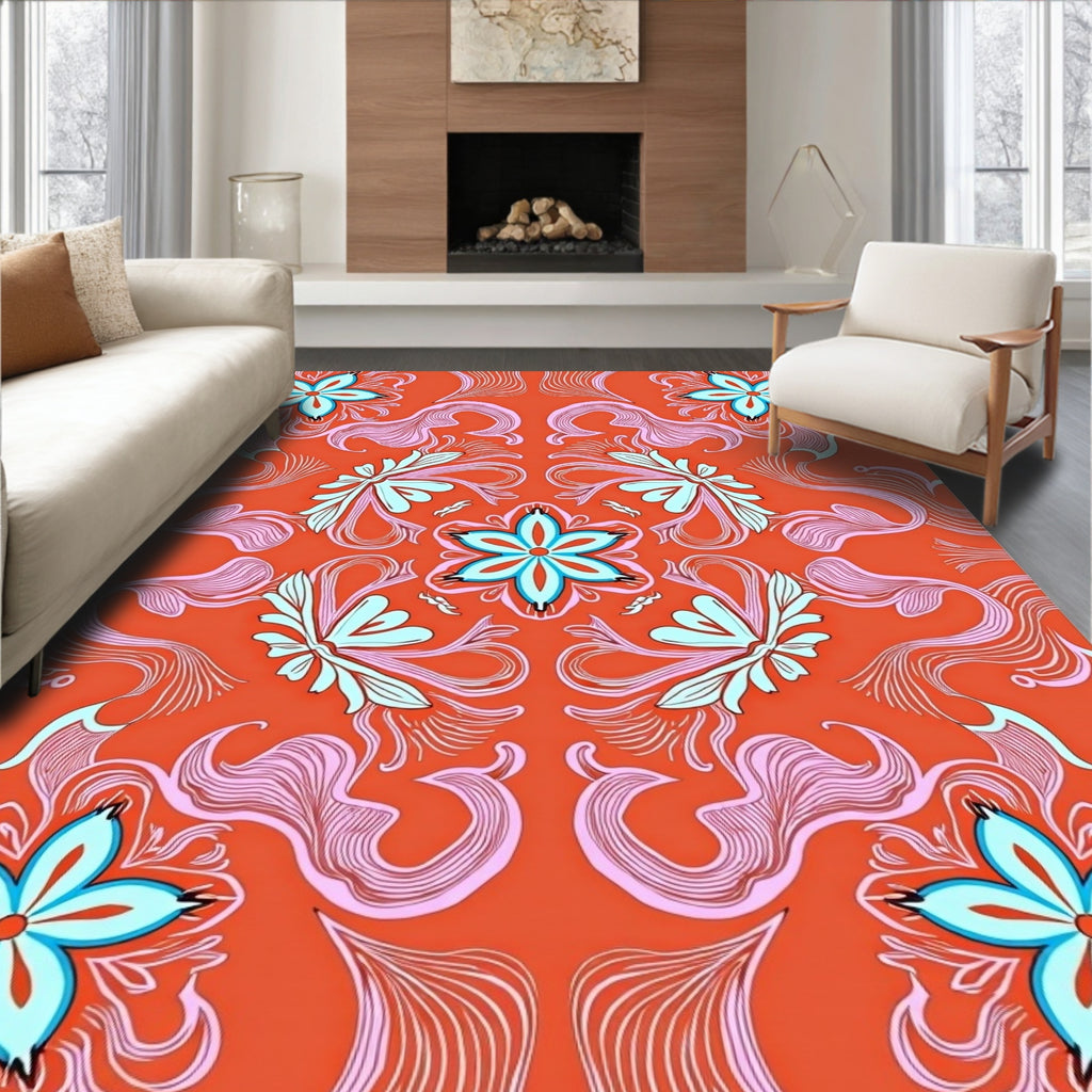 Coral Blue Floral Swirl Harmony Rug
