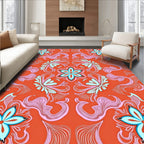 Coral Blue Floral Swirl Harmony Rug