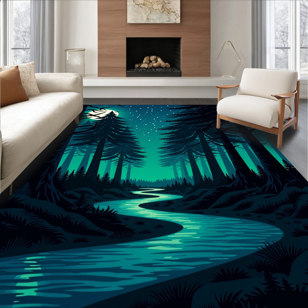 Midnight Forest Teal River Moonlight Rug