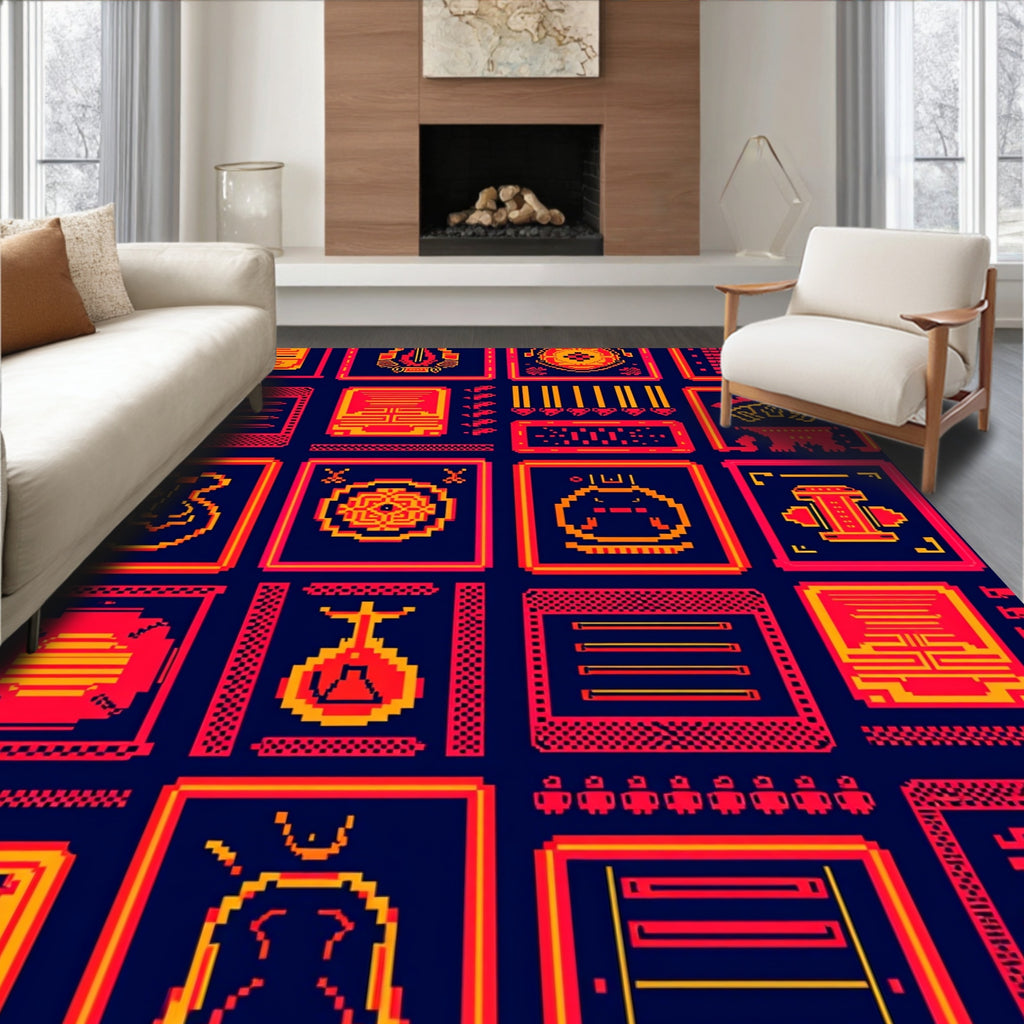 Red Yellow Pixelated Gallery Rug