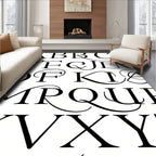 Elegant Black Serif Alphabet Swirl Rug