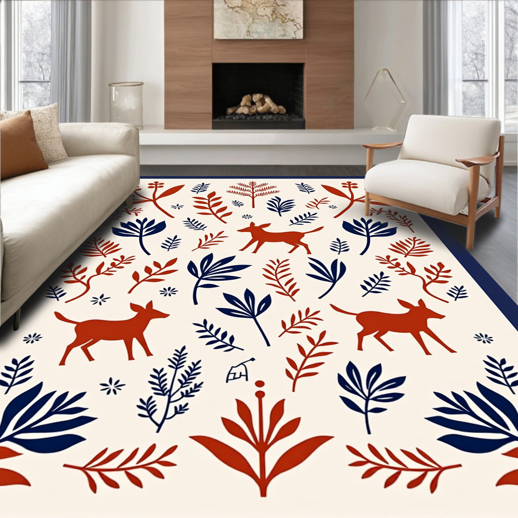 Rustic Woodland Creature Botanical Rug