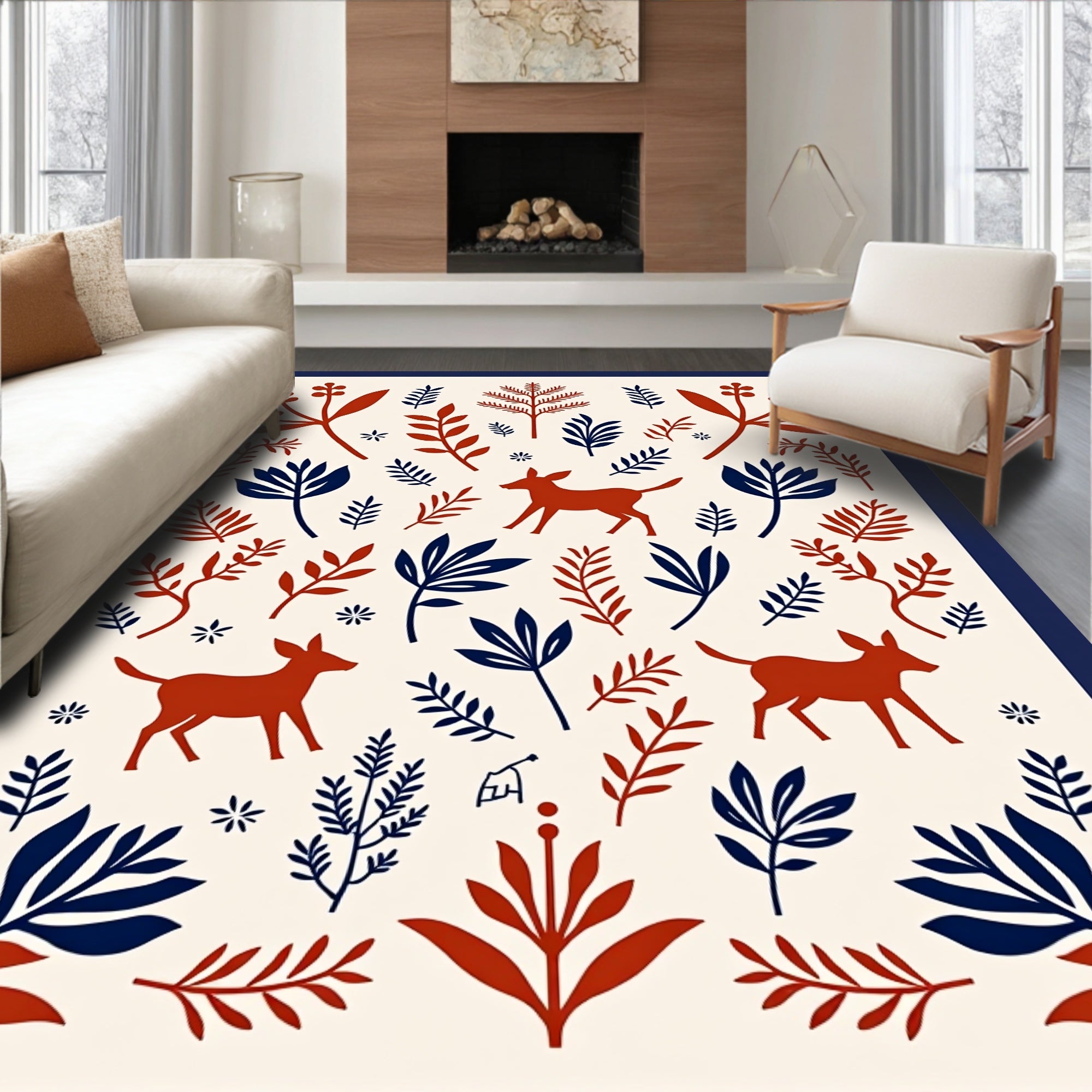 Rustic Woodland Creature Botanical Rug