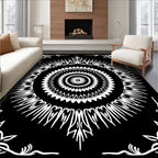 Black White Sunburst Mandala Corner Accents Rug