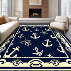 Navy Anchor And Leaf Border Rug