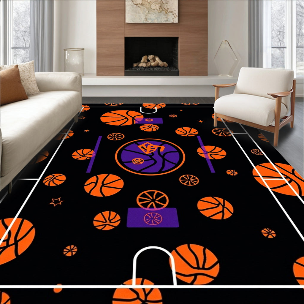 Orange Basketball Court Graphic Rug