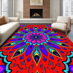 Vibrant Red Feathered Mandala Rug