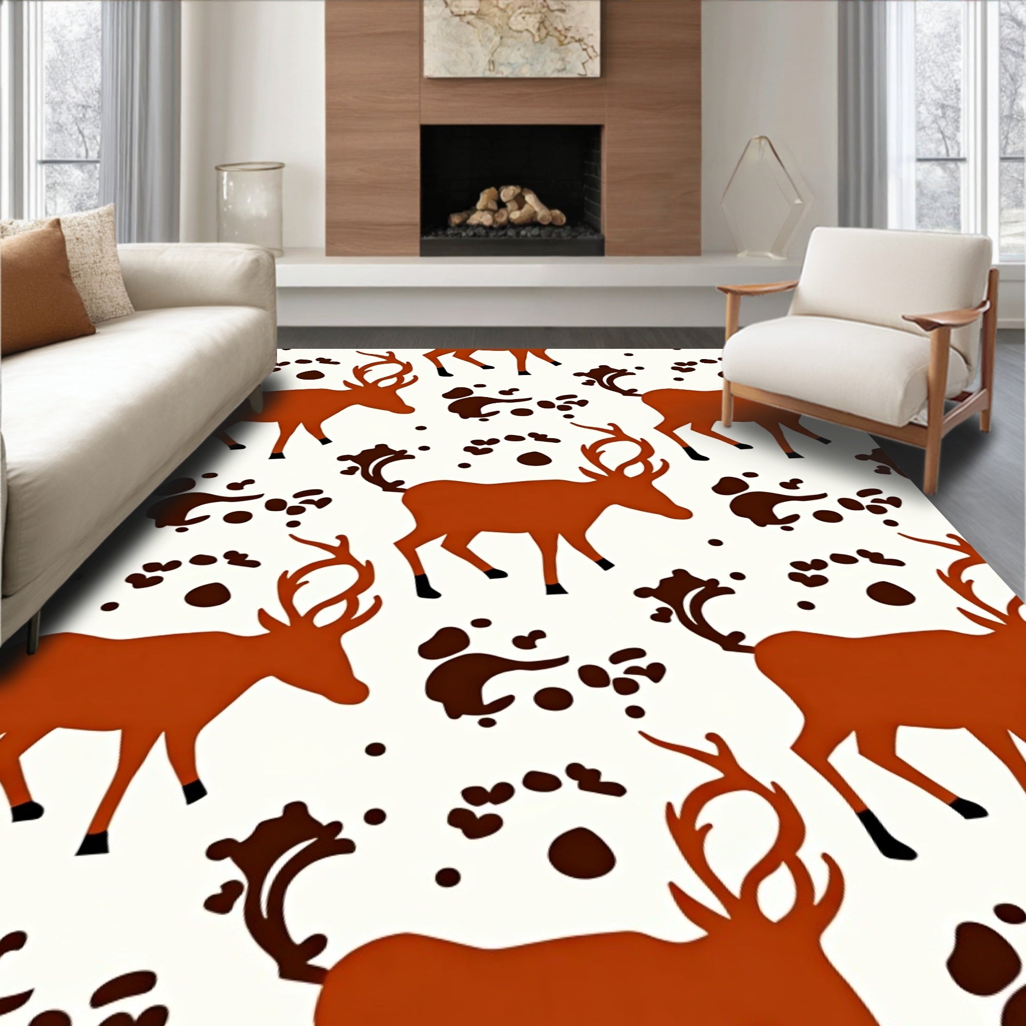 Rustic Orange Deer Splatter Rug