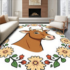 Whimsical Brown Cow Floral Wreath Rug