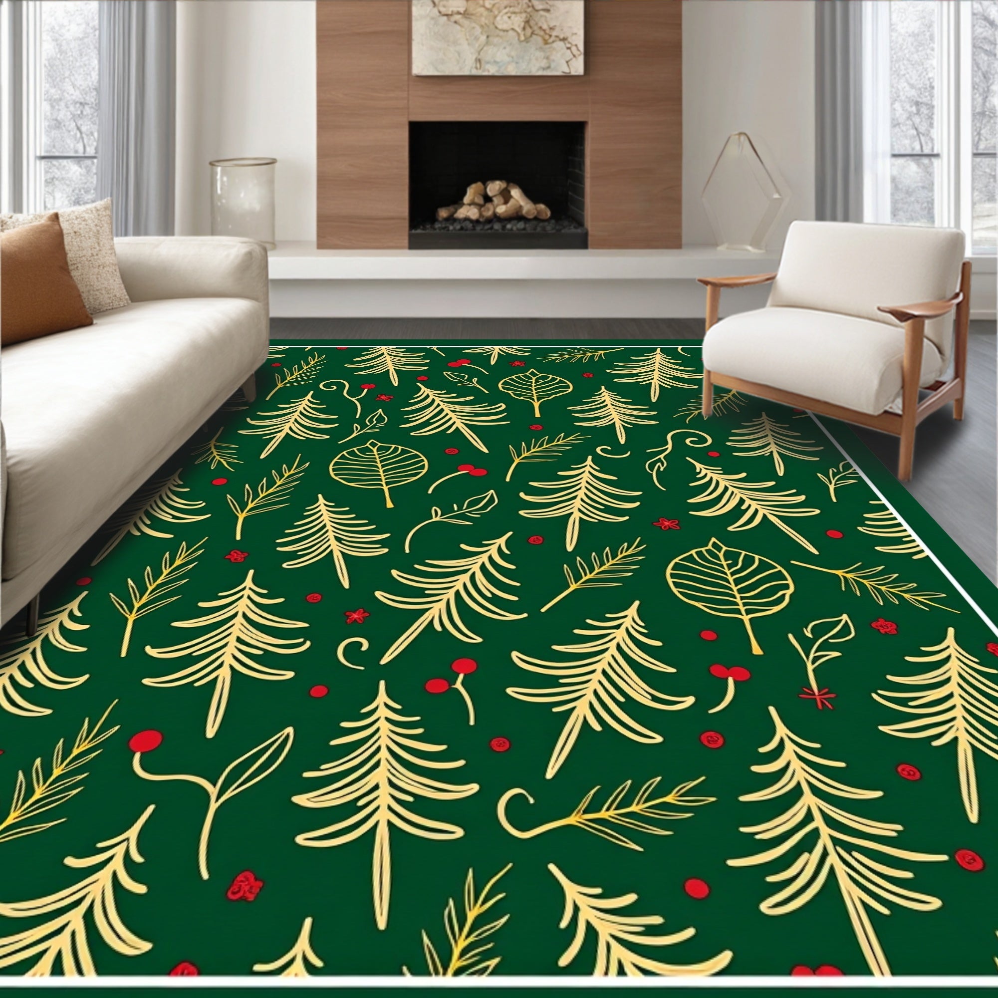 Golden Pine Trees Berry Foliage Rug