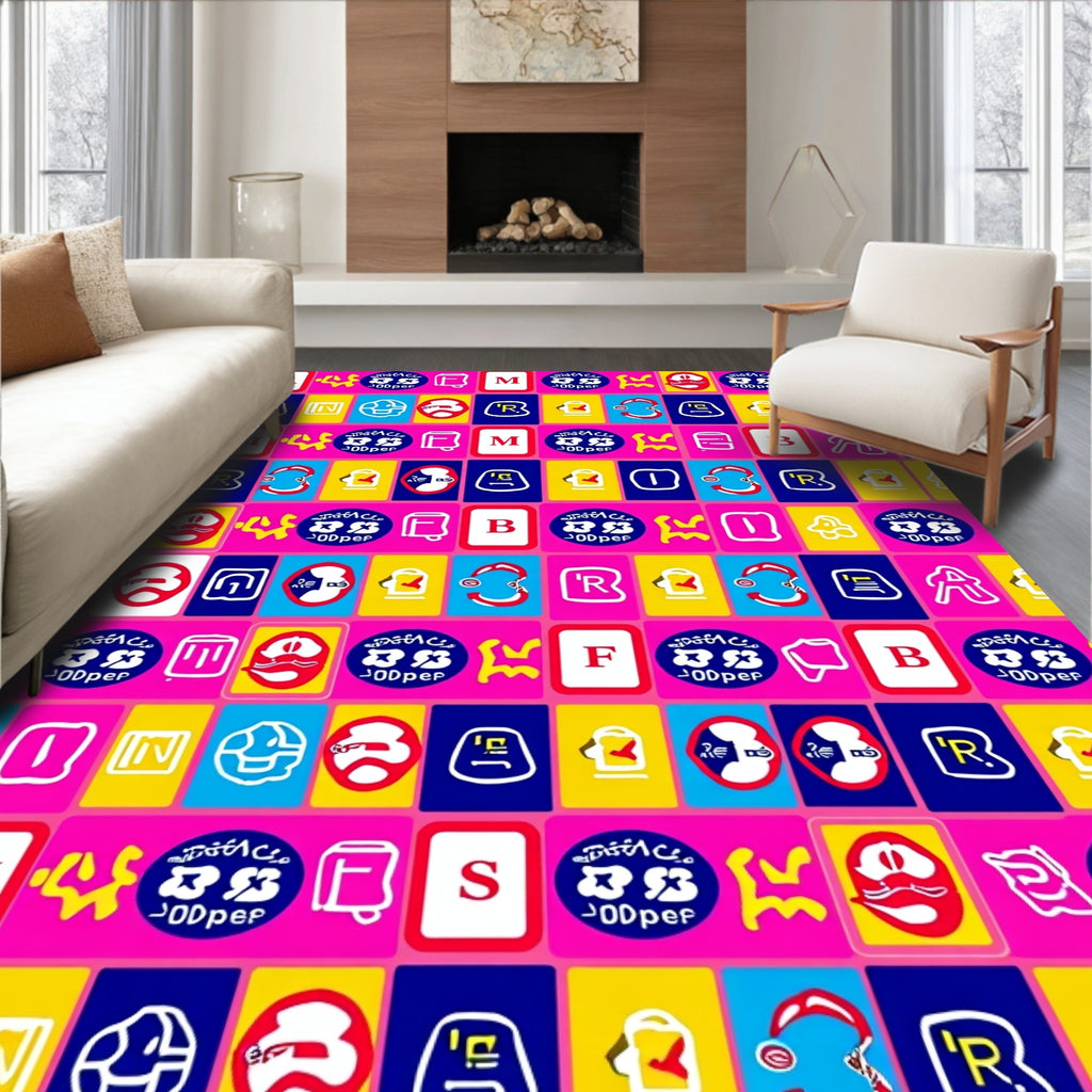 Whimsical Playful Graphic Geometric Arrangement Rug