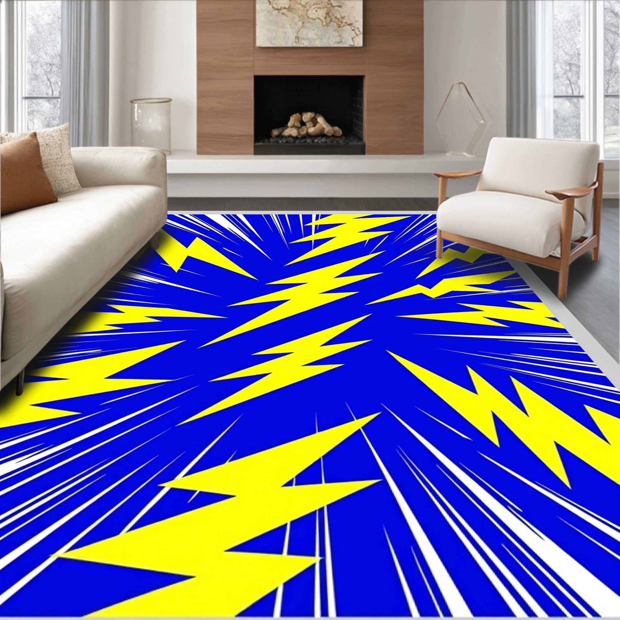 Electric Yellow Lightning Bolt Burst Rug
