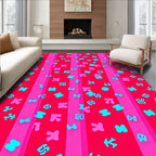 Red Pink Vertical Stripe Playful Symbols Rug