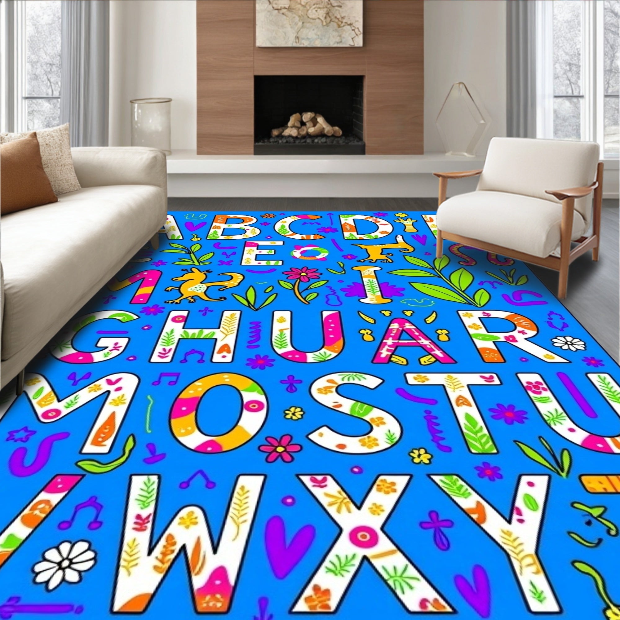 Vibrant Alphabet Garden Illustration Rug