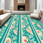 Turquoise Coral Botanical Stripe Arrangement Rug