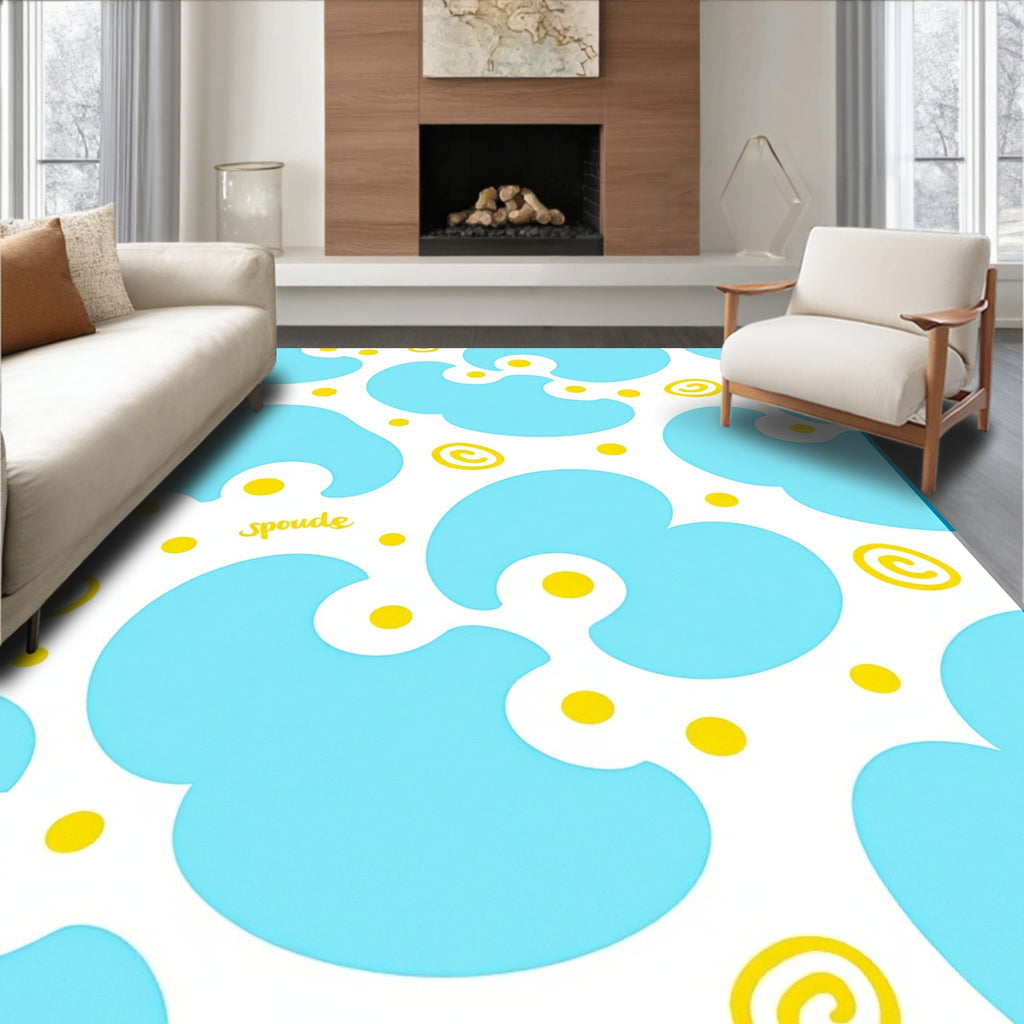 Playful Blue Yellow Cloud Burst Rug