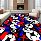 Red Blue Soccer Ball Collage Rug