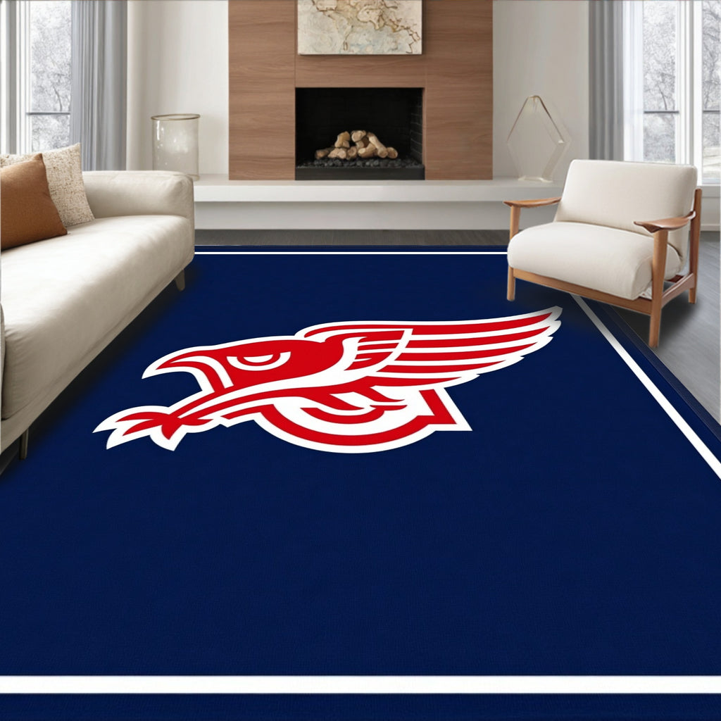Bold Red Eagle Emblem on Navy Background Rug