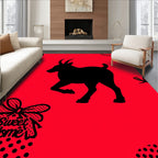 Bold Black Goat Red Background Bow Rug