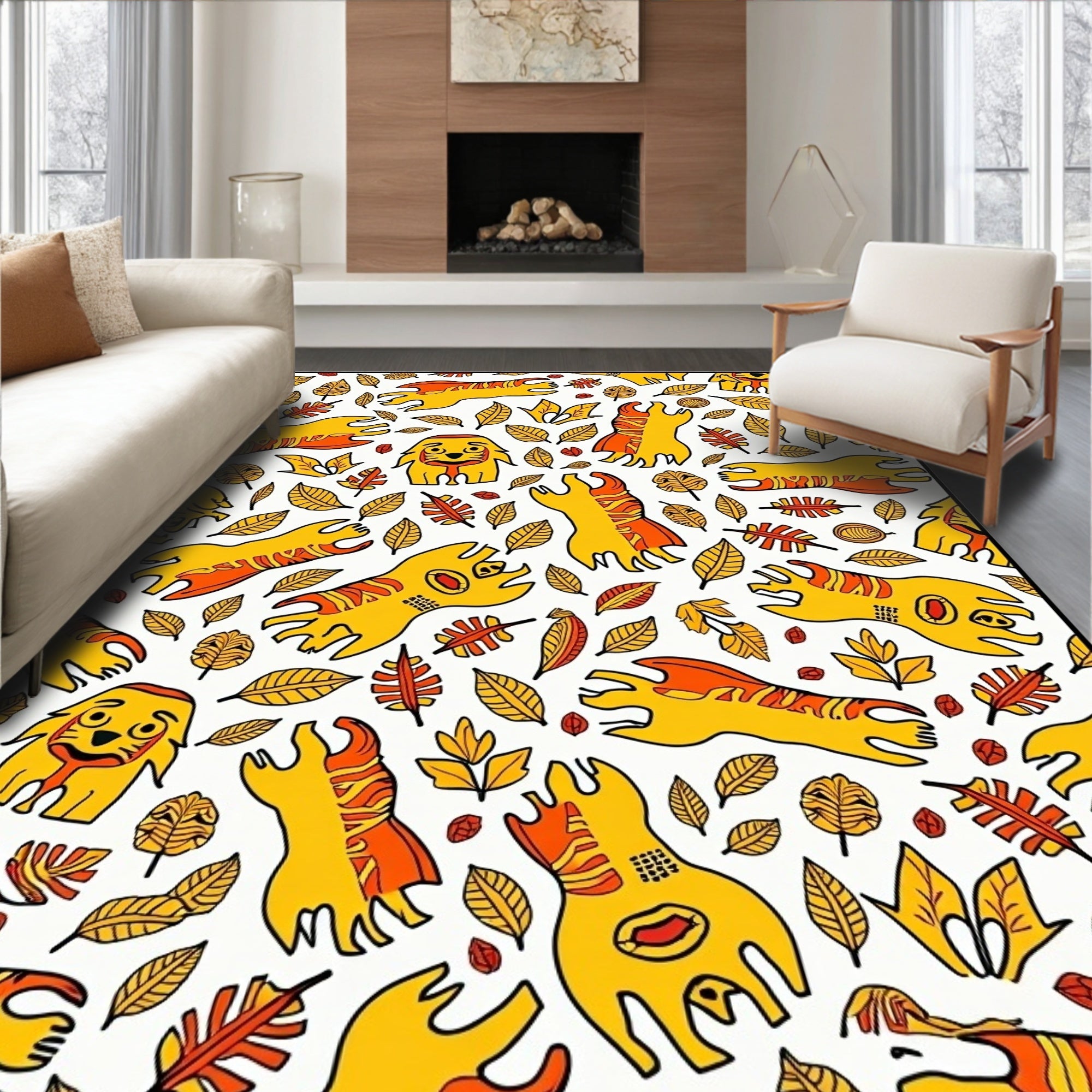 Whimsical Yellow Creature Leaf Scatter Rug